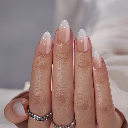 Almond Press On Nails Medium BTArtbox Soft Gel Ombre Fake Nails with Nail Glue